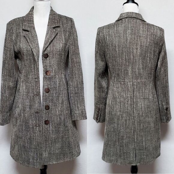 VINTAGE 90s/Y2K Old Navy Brown Tweed Italian Wool Princess Coat Peacoat Jacket - Picture 1 of 15